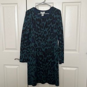 Green leopard print sweater dress